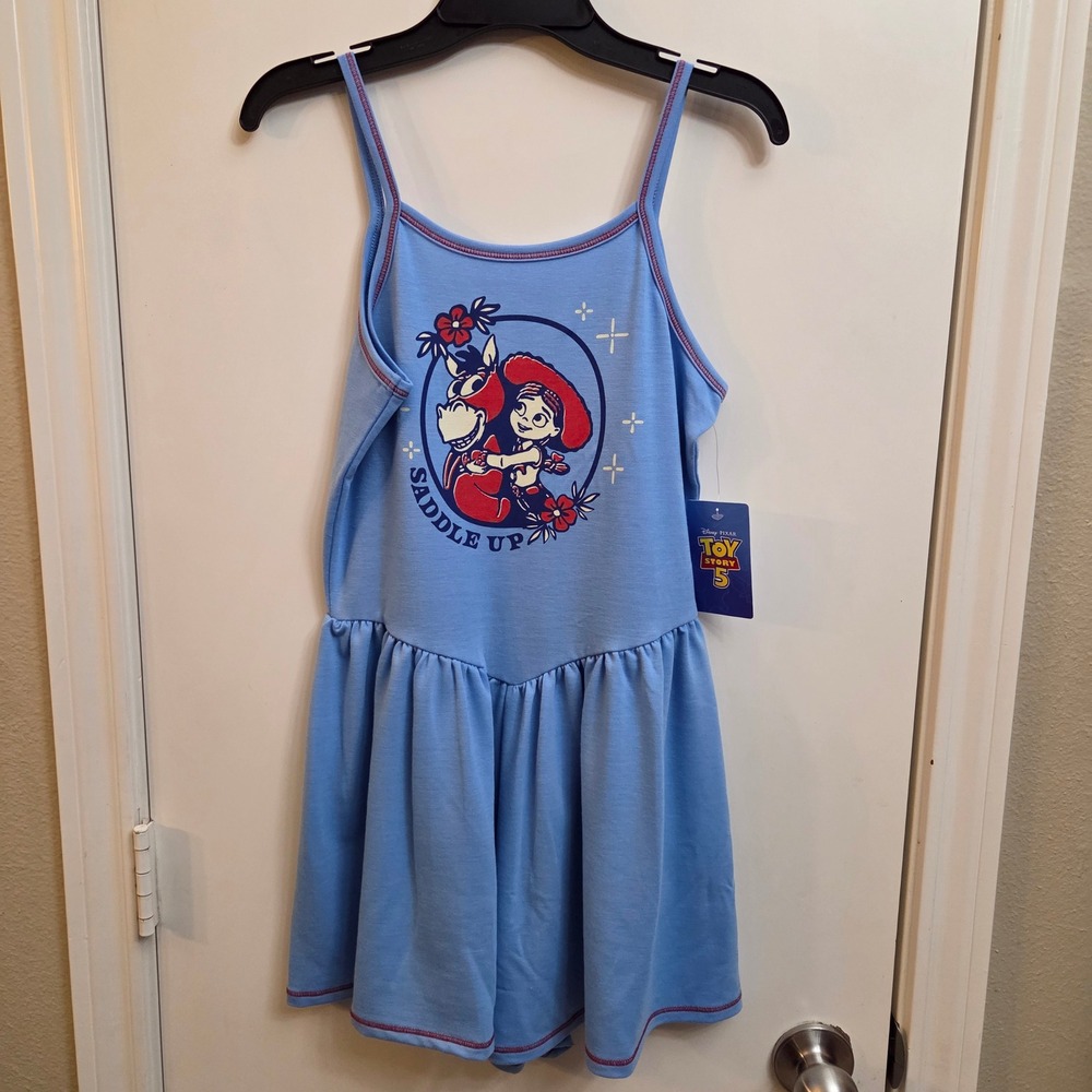 Disney Toy Story 5 Jessie Bullseye Saddle Up Romper Light Blue Kids Large 10-12